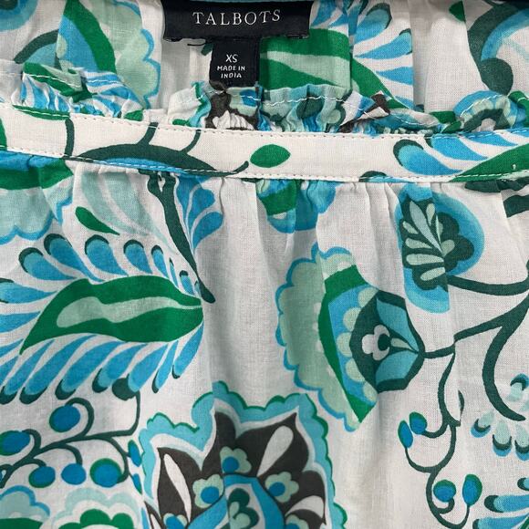Talbots Short Sleeve Square Neck Blue Green Floral Print Top Womens Size XS - Picture 4 of 6